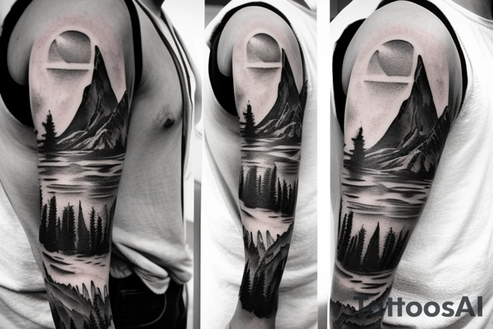 Mountain scape sleeve tattoo idea