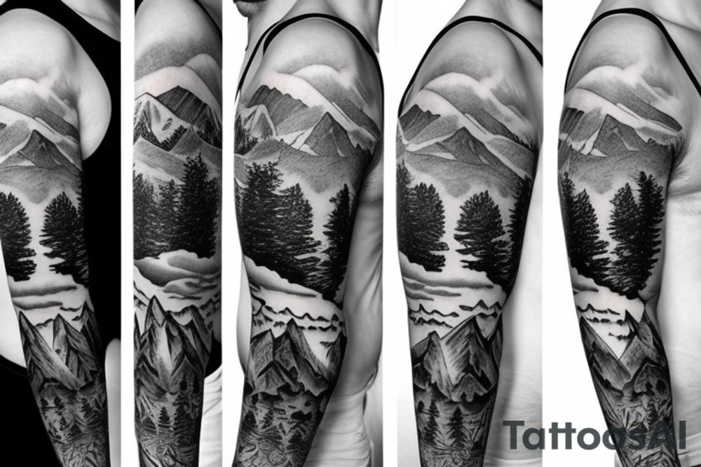 Mountain scape sleeve tattoo idea