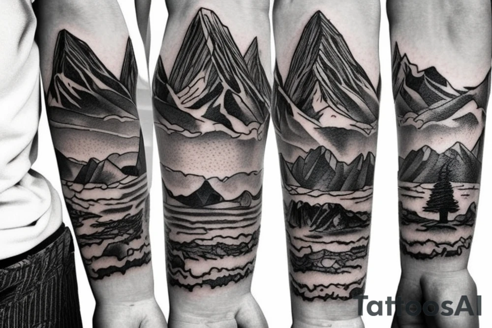 Mountain scape sleeve tattoo idea