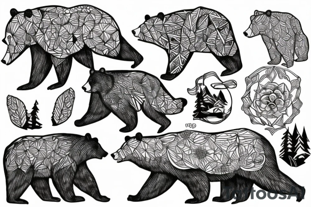 Bear in mountains tattoo idea