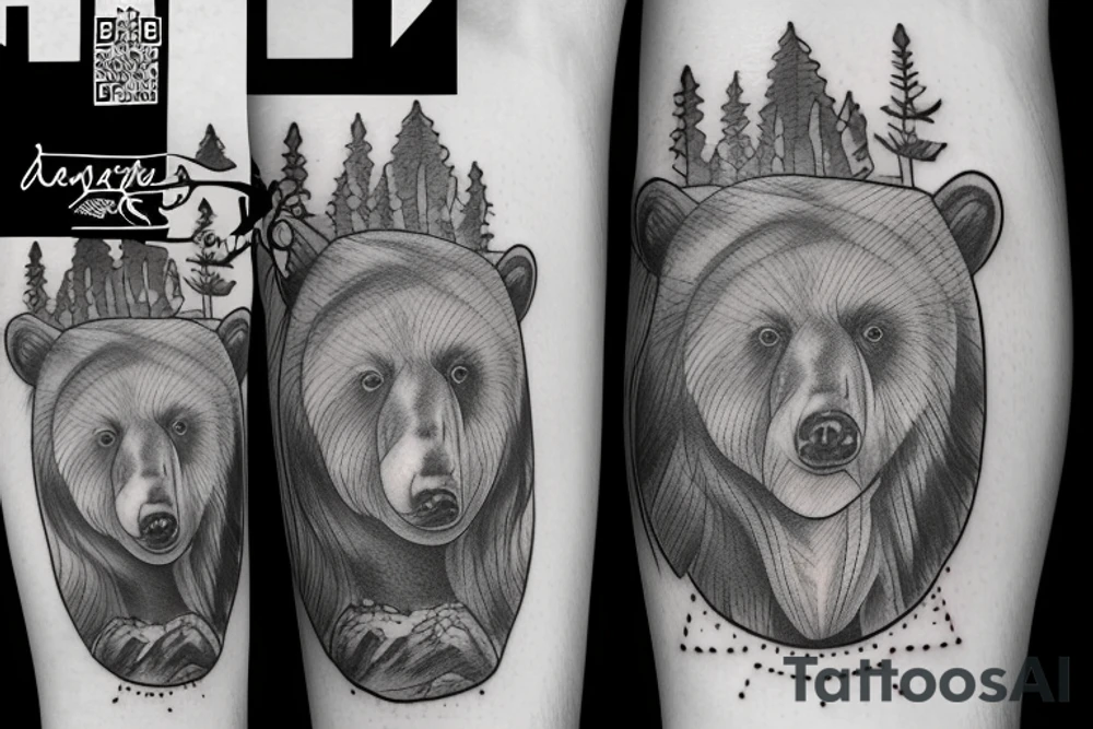Bear in mountains tattoo idea