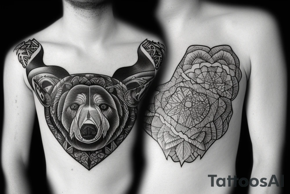 Bear in mountains tattoo idea