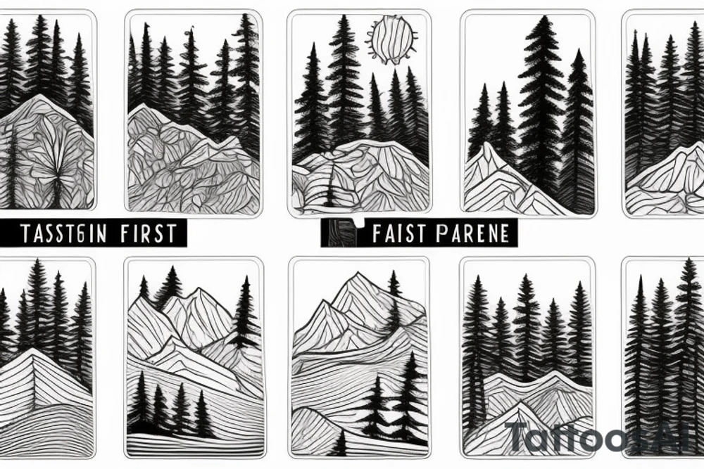 Pine forest and mountains tattoo idea