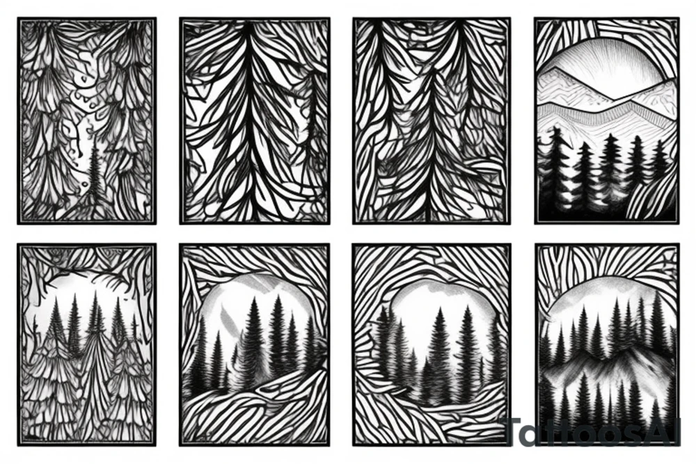 Pine forest and mountains tattoo idea
