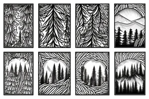 Pine forest and mountains tattoo idea