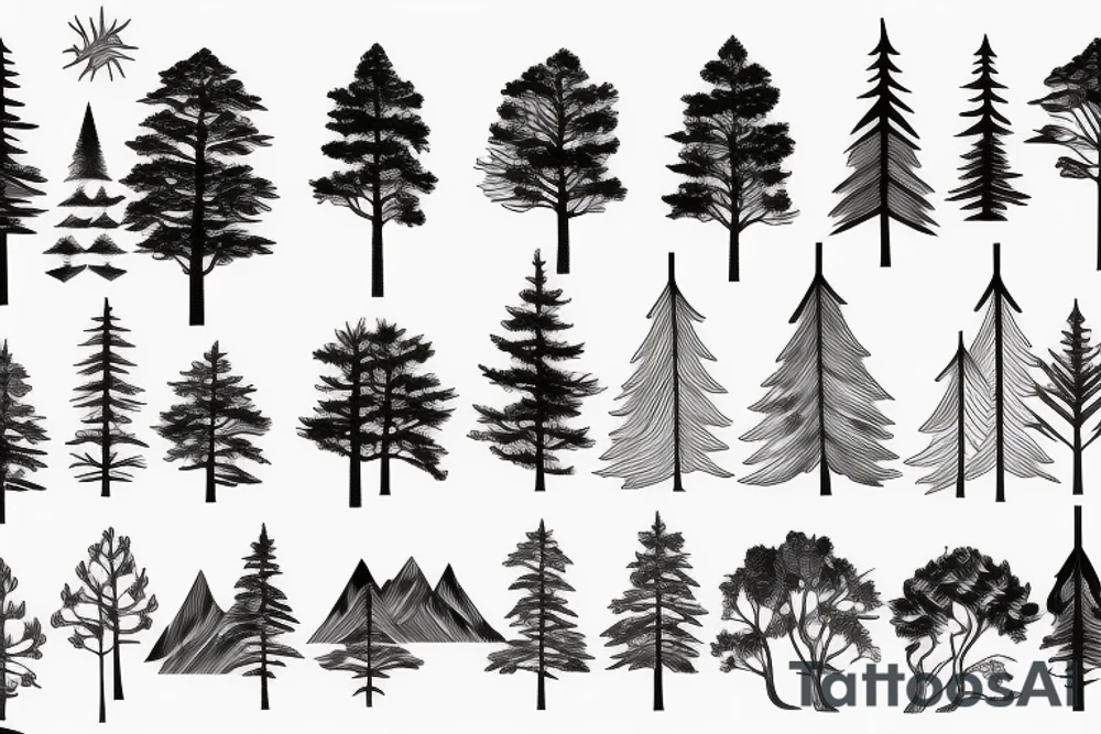 Pine forest and mountains tattoo idea