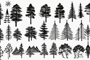 Pine forest and mountains tattoo idea