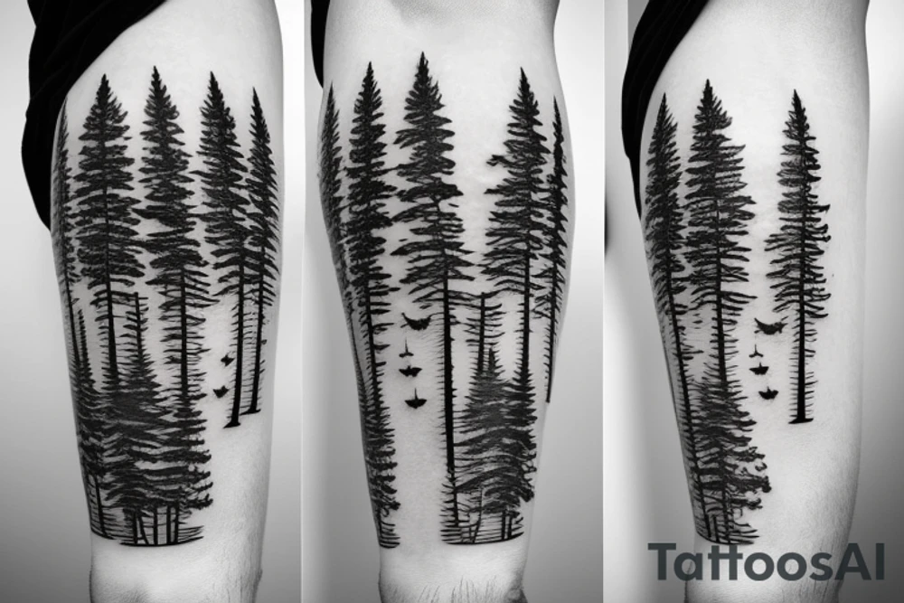 Pine forest and mountains tattoo idea