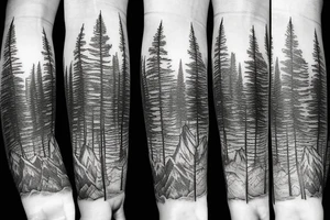 Pine forest and mountains tattoo idea