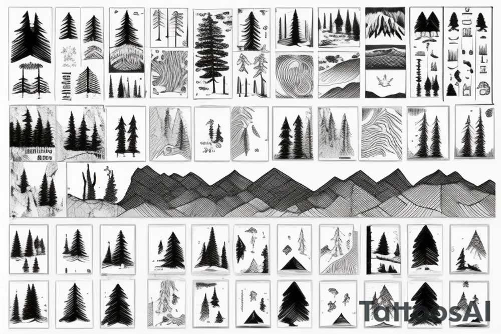 Pine forest and mountains tattoo idea