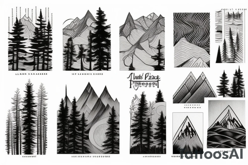 Pine forest and mountains tattoo idea