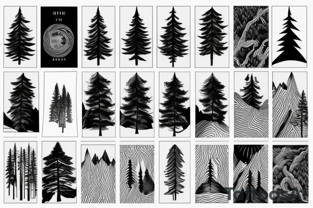 Pine forest and mountains tattoo idea