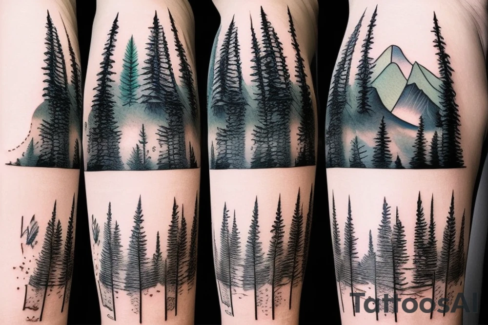 Pine forest and mountains tattoo idea