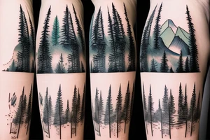 Pine forest and mountains tattoo idea