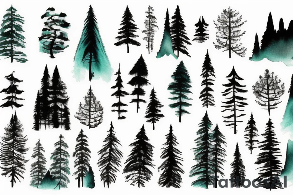 Pine forest and mountains tattoo idea