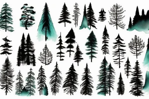 Pine forest and mountains tattoo idea