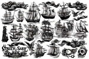 Stormy sea and old pirate ships tattoo idea