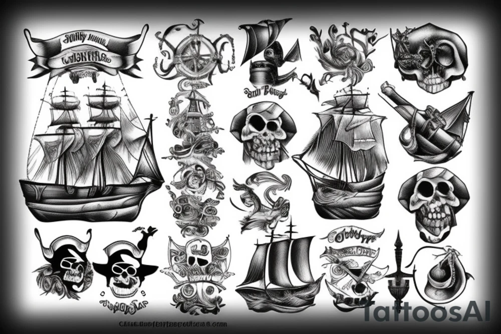 Stormy sea and old pirate ships tattoo idea