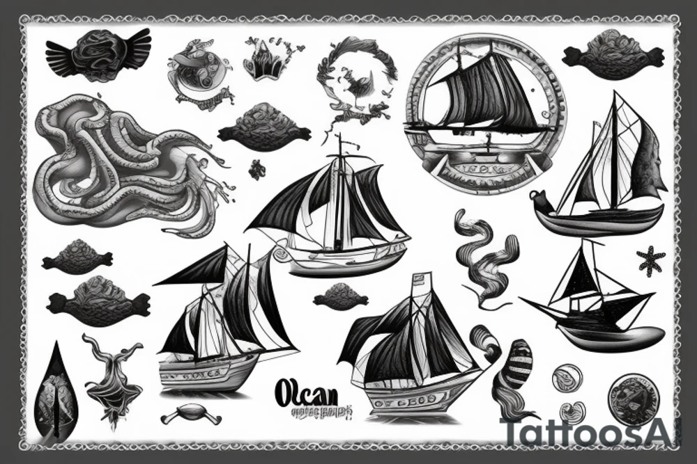 Ocean and ship tattoo idea