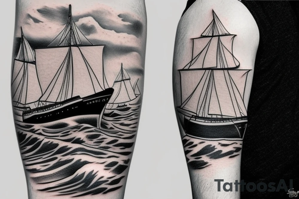 Ocean and ship tattoo idea