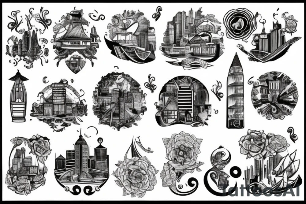 Contrast between city and seaside tattoo idea