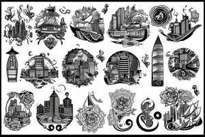 Contrast between city and seaside tattoo idea