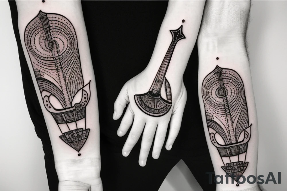 Grand piano, trumpet musical arm sleeve tattoo idea