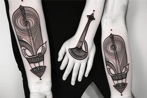 Grand piano, trumpet musical arm sleeve tattoo idea