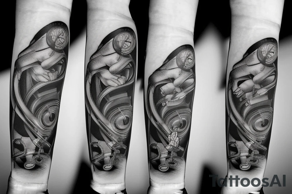Grand piano, musical arm sleeve tattoo idea
