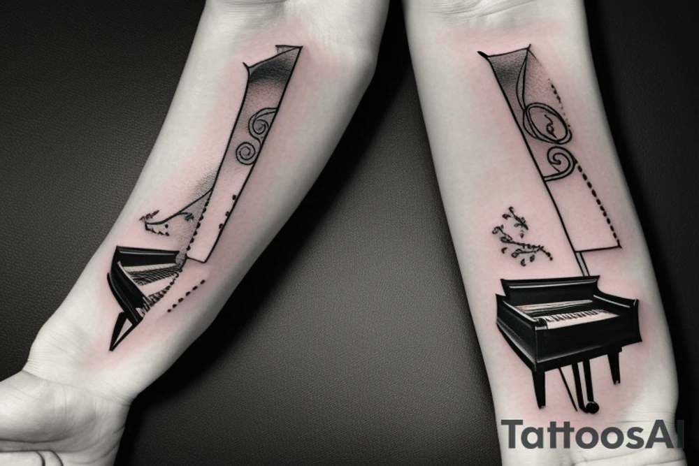 Grand piano, musical arm sleeve tattoo idea