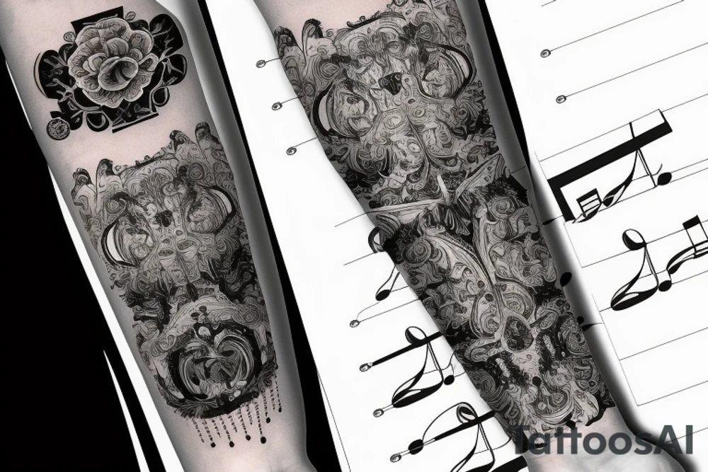 Grand piano arm sleeve tattoo idea