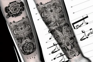 Grand piano arm sleeve tattoo idea