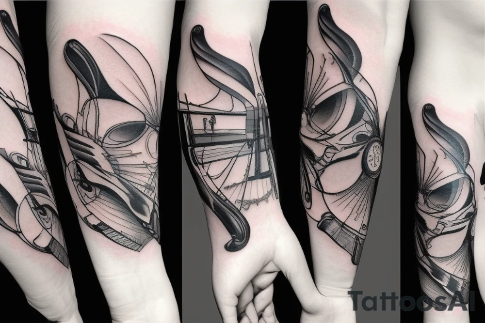 Grand piano arm sleeve tattoo idea