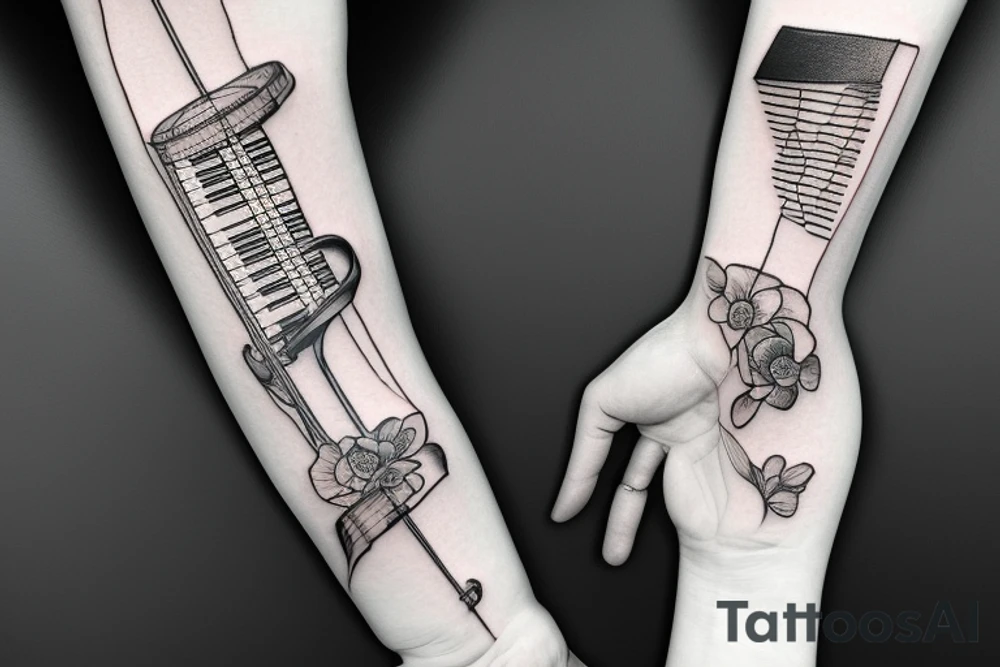 Grand piano arm sleeve tattoo idea