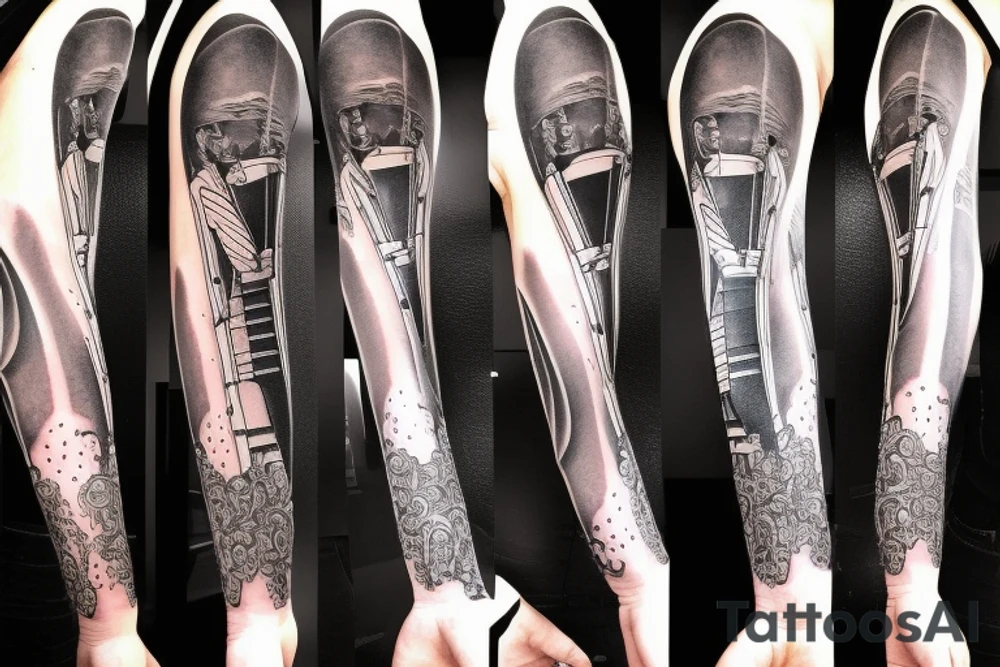 Grand piano arm sleeve tattoo idea