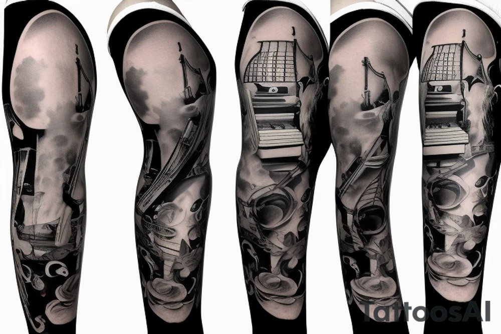 Grand piano arm sleeve tattoo idea