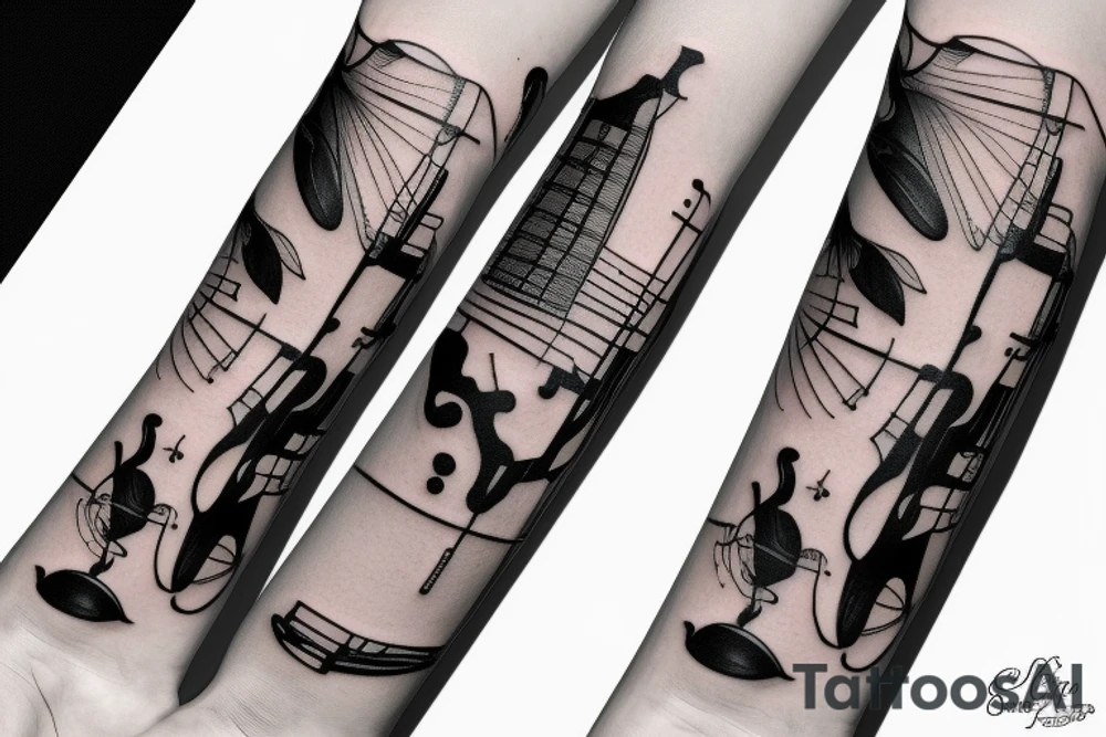 Grand piano arm sleeve tattoo idea