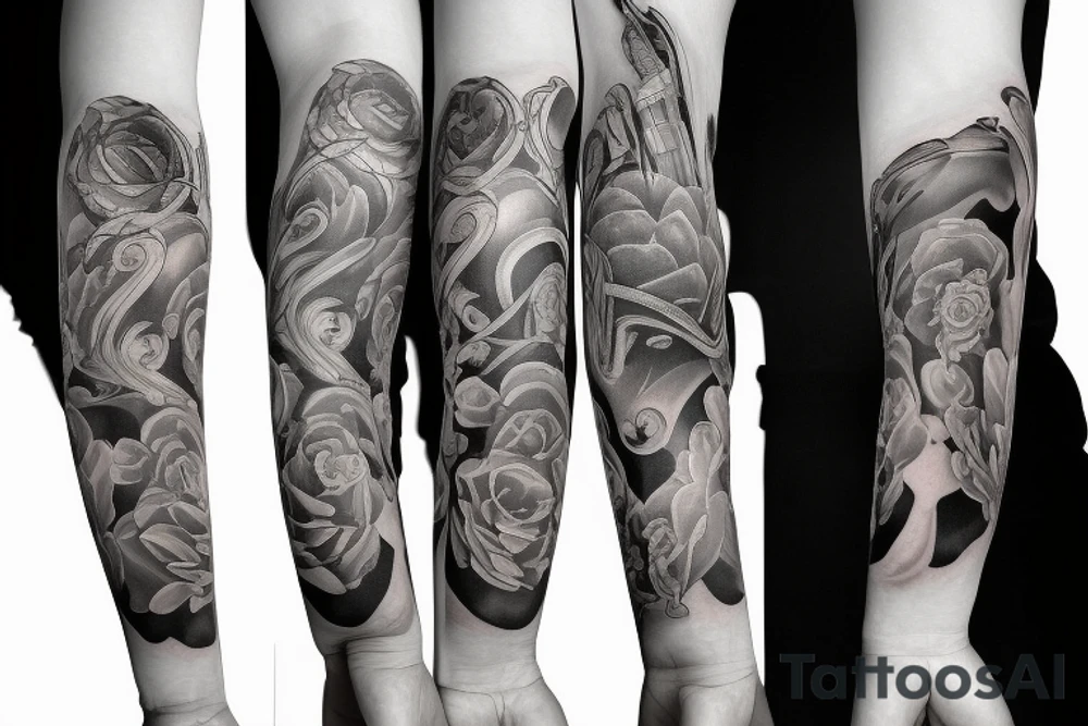Grand piano arm sleeve tattoo idea