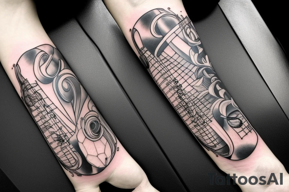 Grand piano arm sleeve tattoo idea