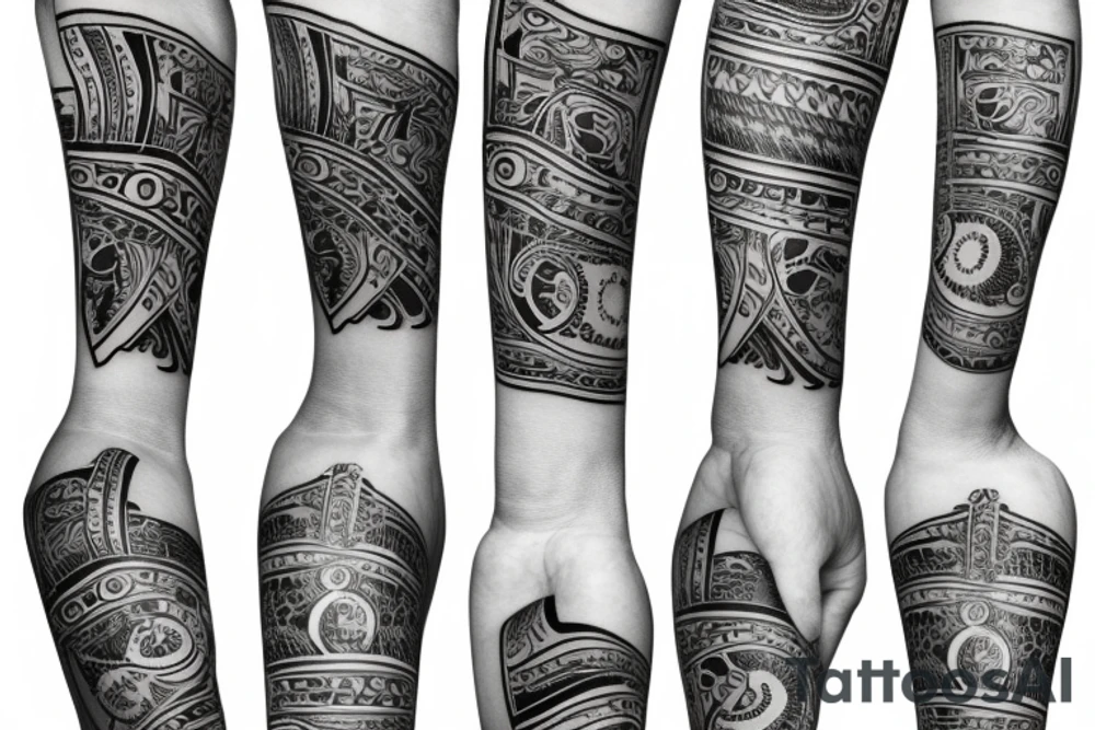 Grand piano arm sleeve tattoo idea