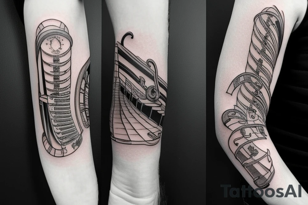 Grand piano arm sleeve tattoo idea