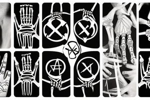 X-ray skeleton hands with radioactive symbol sleeve tattoo idea