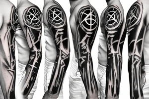 X-ray skeleton hands with radioactive symbol sleeve tattoo idea