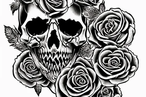Skull and Roses intricate comprehensive fangs vivid detailed stoic tattoo idea