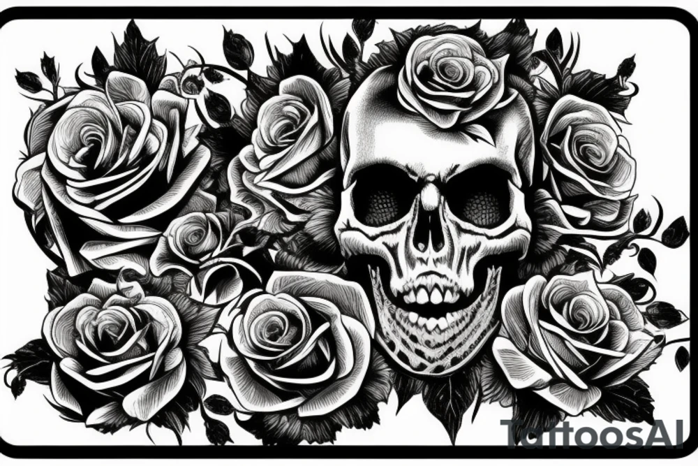 Skull and Roses intricate comprehensive fangs vivid detailed stoic tattoo idea