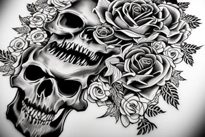 Skull and Roses intricate comprehensive fangs vivid detailed stoic tattoo idea