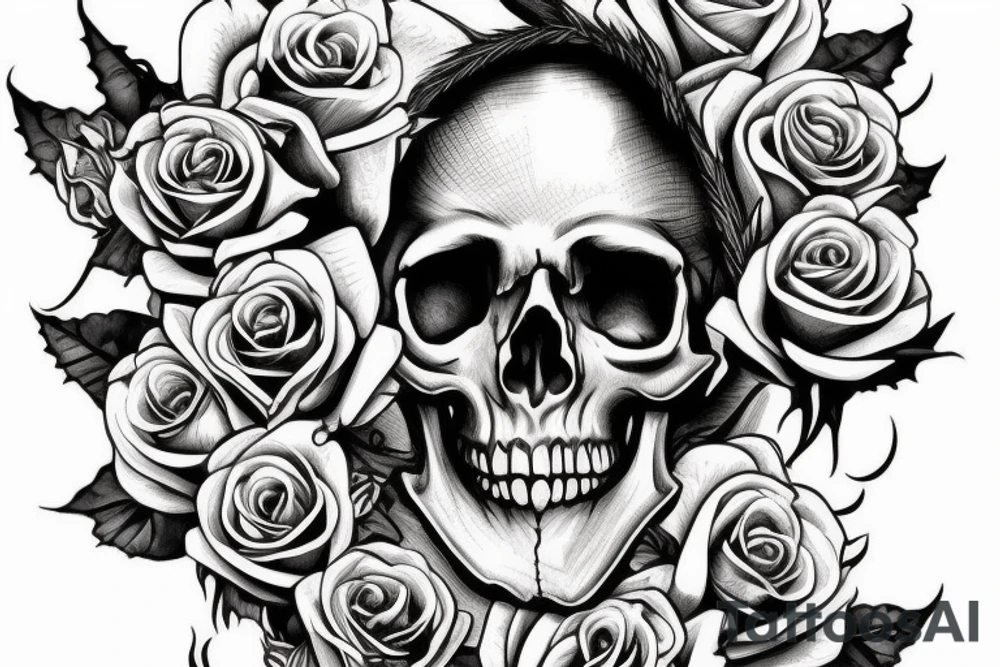 Skull and Roses intricate comprehensive fangs vivid detailed stoic tattoo idea