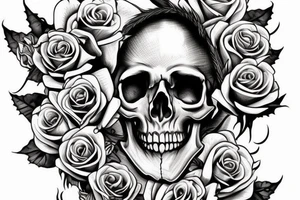 Skull and Roses intricate comprehensive fangs vivid detailed stoic tattoo idea
