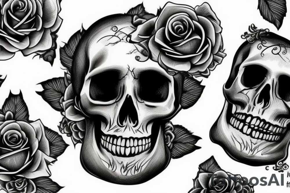 Skull and Roses intricate comprehensive fangs vivid detailed stoic tattoo idea