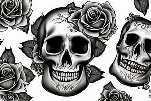 Skull and Roses intricate comprehensive fangs vivid detailed stoic tattoo idea